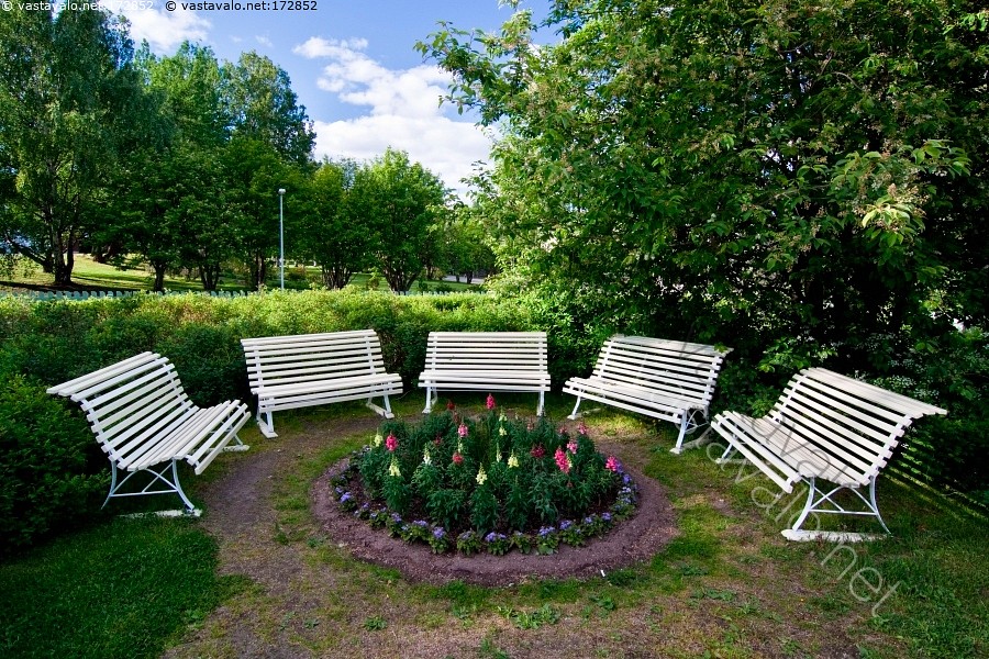 Kuva: Puiston penkit - puisto penkit penkki valkoinen vihreä luonto puu